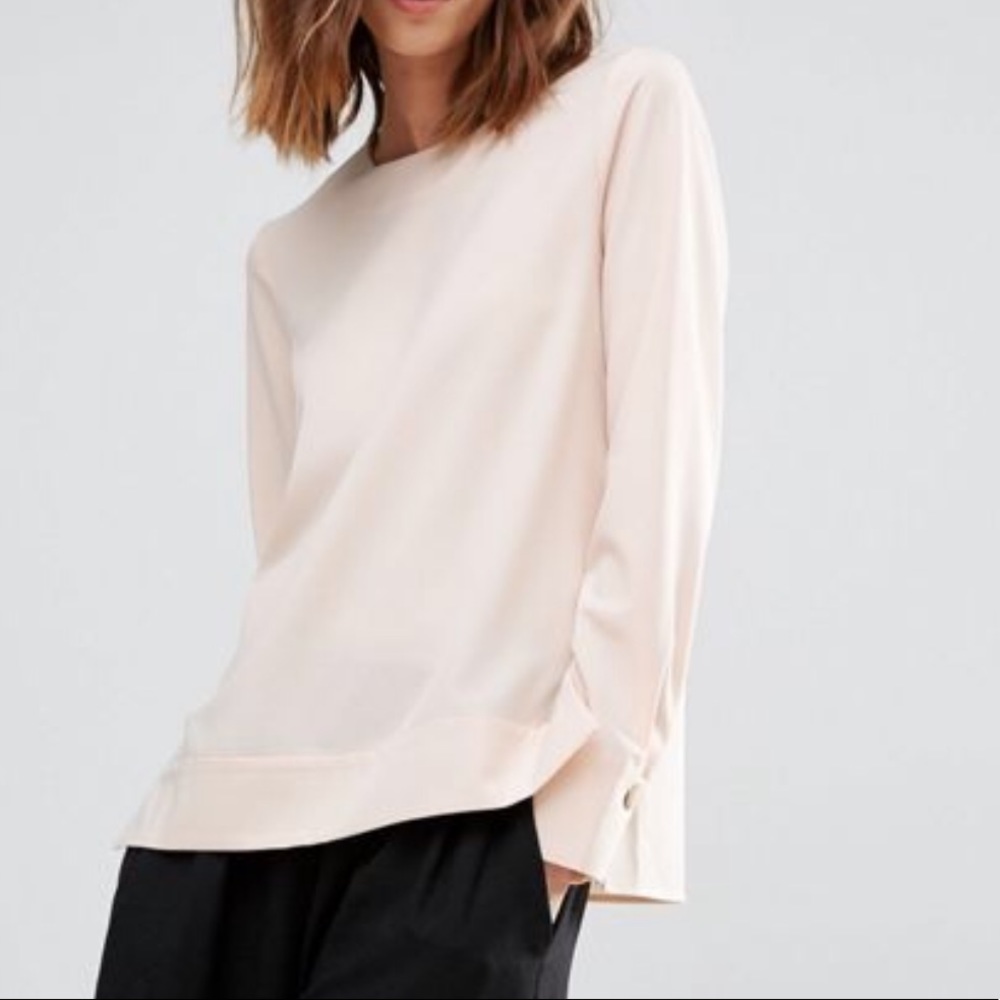 Warehouse Dipped Hem Blush Blouse